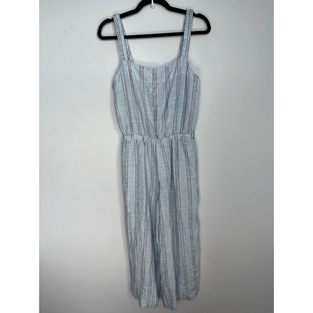 Splendid Striped Jumpsuit Women M Blue White Sleeveless‎ Wide Leg Linen Blend
